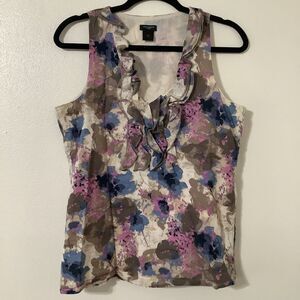 Ann Taylor Vintage Y2K Floral Cotton Fairycore Boho Summer Ruffle Blouse Sz 8
